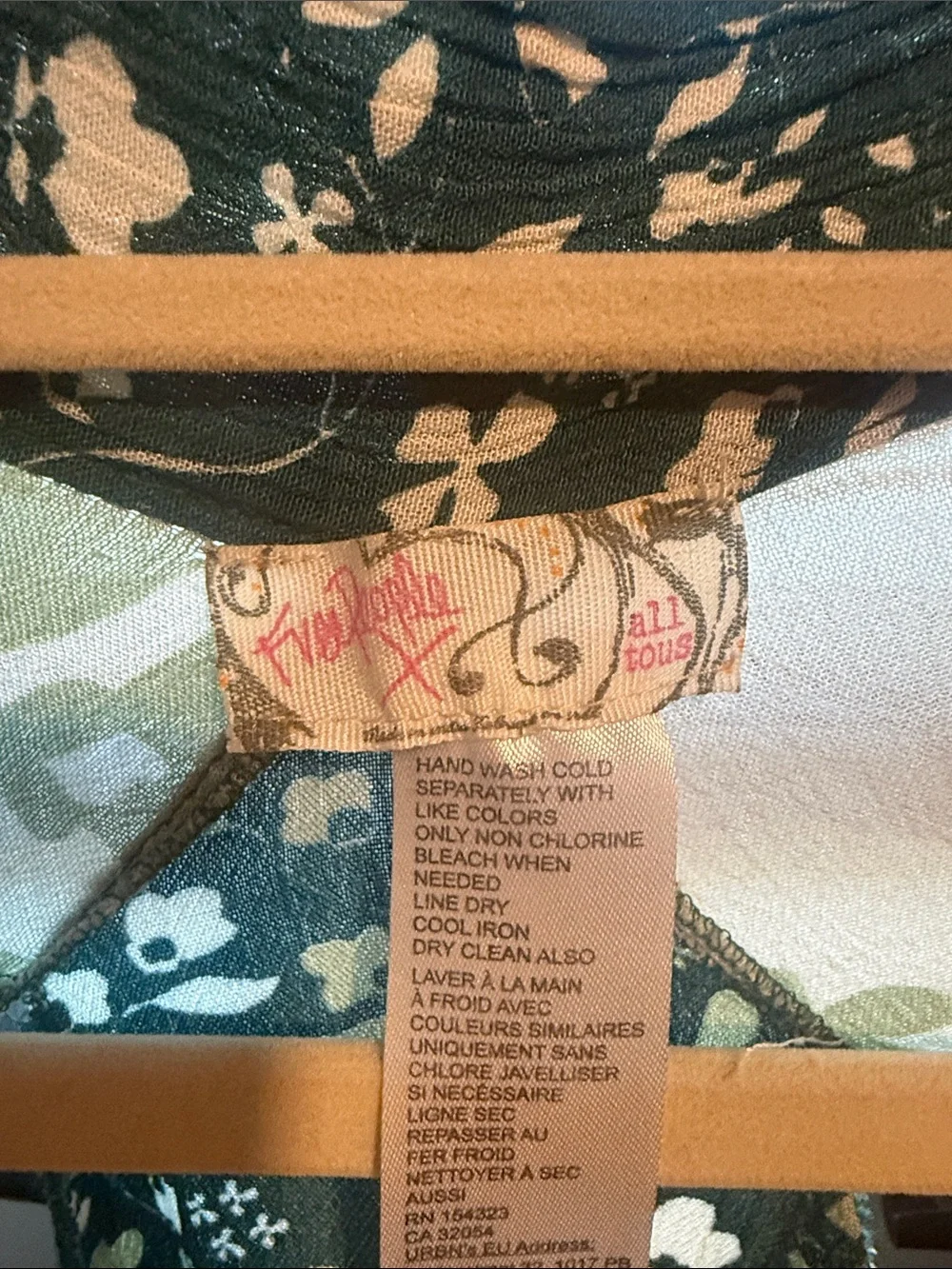 Free People Green and Cream Floral Kimono Cardigan